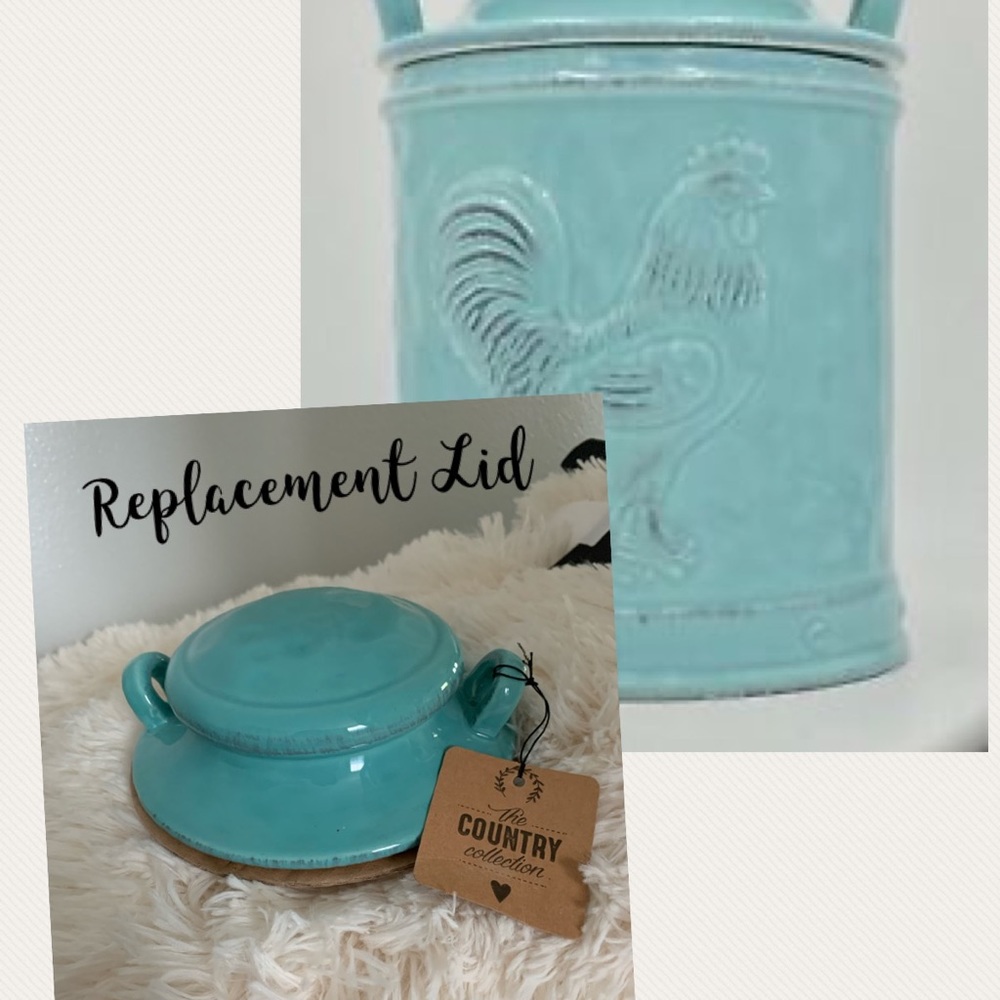 Medium Aqua Blue Rooster Canister Lid Replacement